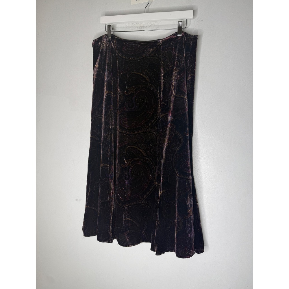 Lauren Ralph Lauren Purple Paisley Velvet Midi Skirt A-Line Lined Boho Goth 12